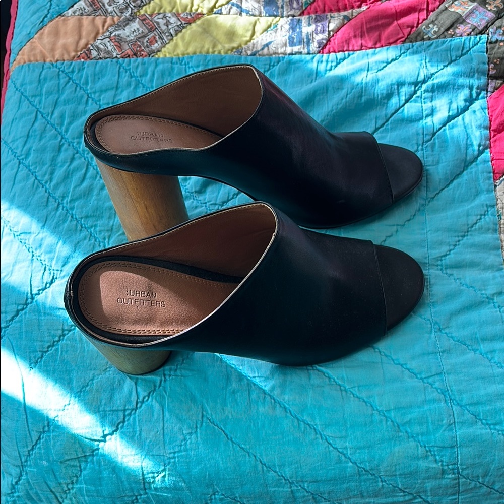Black Suede Mules with Wooden Heel